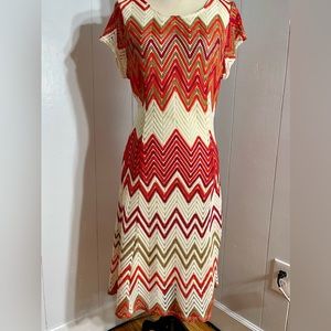 Beautiful Fuchsia, Orange and Beige Summer Dress.